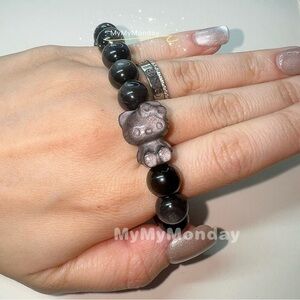 Hello Kitty Silver Obsidian Bracelet 10mm